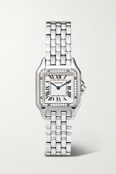 CARTIER Panthère de Cartier 22mm small stainless steel and diamond watch | NET-A-PORTER Designer Jewelry Silver, Silver Jewelry Elegant, Cartier Watch Aesthetic, Cartier Collection, Cartier Watches Women, Jewellery Luxury, Womens Designer Watches, Face Features, Cartier Panthere