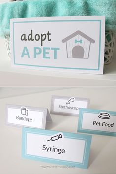 two pictures showing different types of labels for pet supplies