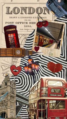 an image of london collage with red double decker bus