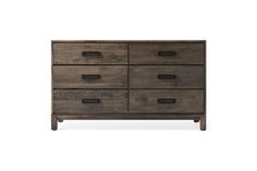 the chest of drawers is made from wood and has four drawers, one with black handles