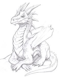 a drawing of a dragon sitting on the ground