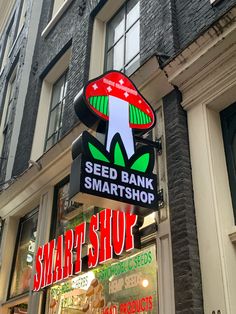 a sign for a seed bank that says smart shop