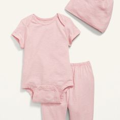 Old Navy 3-Piece Set Includes Bodysuit, Pants, & Hat Pink Short Sleeves Elasticized Waistband Size 3-6 Months New! With Tags Retails For $18.99 Dots Outfit, Old Navy Outfits, Easter Outfit For Girls, Navy Romper, Polka Dots Outfit, Comfy Sweats, Navy Baby, Grey Long Sleeve Shirt