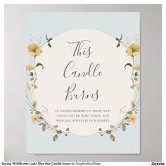 this candle burns memorial card features yellow flowers and greenery on a pale pink background