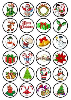 christmas stickers are arranged in circles on a white background with the words merry christmas