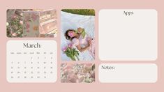 a calendar with pictures of women and flowers on it