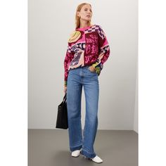 Multicolor graphic knit (60% Cotton, 26% Nylon, 10% Viscose, 4% Elastane). Sweater. Long sleeves. Crewneck. Pull on. 25" from shoulder to hemline. Imported. Oversized Graphic Sweater, Graphic Sweaters, Rent The Runway, Closet Designs, Scotch & Soda, Oversized Sweater, Pink Print, Long Sleeves, Crew Neck