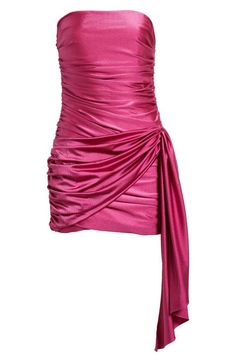 "Find AMANDA UPRICHARD Anja Metallic Strapless Cocktail Minidress on Editorialist. Get glasses raised in a popping pink dress that's draped-to-fit and designed to showcase shoulders and legs. 27 1/2\" center front length Back-zip closure Strapless Lined 87% nylon, 13% spandex Dry clean Imported" Magenta Hoco Dress, Hot Pink Dress Formal, Metallic Pink Dress, Hot Pink Dress Outfit, Hot Pink Hoco Dress, Short Hot Pink Dress, Pink Dress Outfits, Cute Formal Dresses, Amanda Uprichard Dress