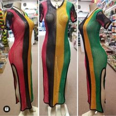 Rasta mesh Dress - beach cover up - Rasta colors Red Yellow Green and Black Perfect for beach, cruise, festival or the dancehall available from ZIONGATES Fast Shipping, usually within 24 hours. We ship via USPS (United States Postal Service), First Class Mail, Priority mail, Express mail. We highly recommend using the Priority Mail option, as it is the best economical choice with quickest method of shipping and also includes $50 worth of insurance for your protection (domestic only). Currently t Rasta Dress, Model Standing, Rasta Colors, Beach Cruise, Summer Vacation Outfits, Beach Covers, Postal Service, Green And Black, Vacation Outfits