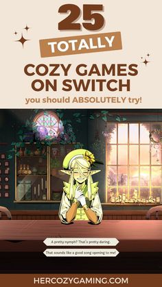 an advertisement for the video game's title, 25 totally cozy games on switch