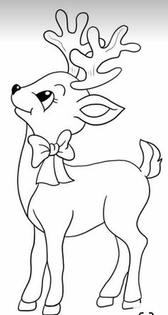 a reindeer with a bow on it's antlers is shown in this coloring page