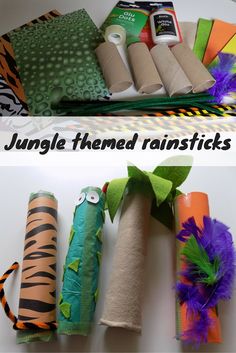 the jungle themed crafts are made with toilet paper rolls and tissue tube holders for decoration