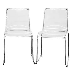 two clear chairs sitting next to each other