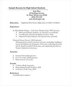 a sample resume for high school students with no work on the job and no experience