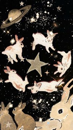 rabbits and stars in the night sky