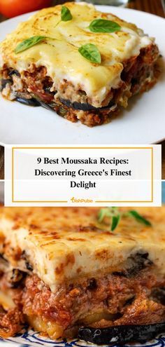 four different types of lasagna on plates with the title, 9 best mozzarella recipes discovering cheese's finest delight