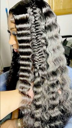 #wigs #hairstyles #explore Crinkle Hair Hairstyles, Fishtail Braid With Curls, Soft Crimps, Unique Wig Hairstyles, Hair Thread, Front Hairstyles, Walking Aesthetic, Wave Hairstyles, Frontal Wig Hairstyles