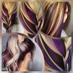 Purple In Blonde Hair, Burgundy Blonde Hair, Purple Blonde Hair, Holographic Hair, Wedding Hair Colors, Creative Hair Color, Hair Color Burgundy, Hair Color Crazy