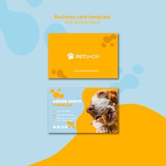 a business card with a dog's face on the front and side, in yellow