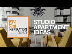 a living room filled with furniture and a clock on the wall above it that reads,'studio apartment ideas '