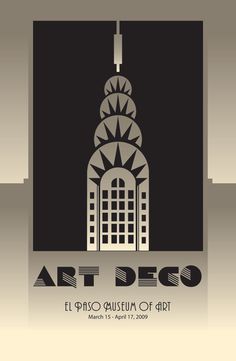 an art deco poster with the words art deco in black and white on a gray background