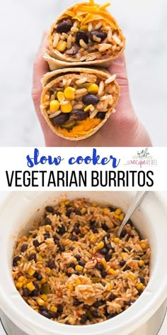 slow cooker vegetarian burritos with beans and corn