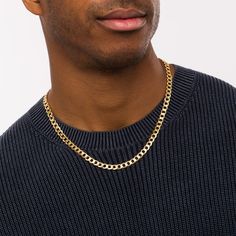 Exude a confident vibe when you wear this men's hollow 14K gold curb chain necklace, a must-have for your jewelry collection. Created in hollow 14K gold This 7.0mm-wide curb chain looks great dressed up or down. Makes a classic yet stylish fashion statement The 22.0-inch necklace secures with a lobster claw clasp. Gold Figaro Chain, Mens Bangles, Gold Curb Chain, Chain Necklace For Men, Cool Tattoos For Guys, Figaro Chain Necklace, Curb Chain Necklace, Gold Chains For Men, Peoples Jewellers