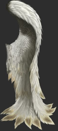 an artistic drawing of a white feathered bird with its wings spread out to the side