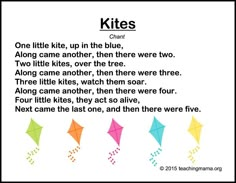 a poem written in black and white with colorful kites