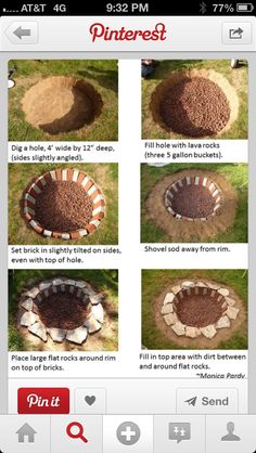 instructions to build a fire pit in the grass with bricks and dirt around it,