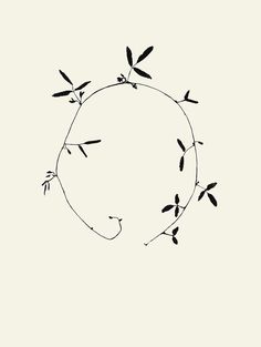 an artistic drawing of leaves and branches in the shape of a circle