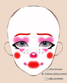 Cute Clown Makeup Looks, Valentine Clown Makeup, Love Clown Makeup, Y2k Clown Makeup, Coquette Clown Makeup, Clown Makeup Without White Face, Cute Pink Clown Makeup, Birthday Clown Makeup