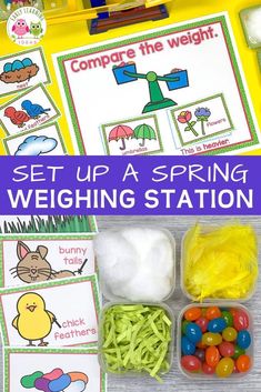 an assortment of different items in a plastic container with text overlay reading set up a spring weighing station