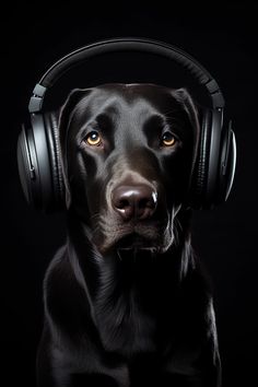 A Black Labrador with headphones, showcasing its cool and playful nature while enjoying music. Black Labrador, Labrador, Cute Dogs, Headphones, Dog Cat, Musical