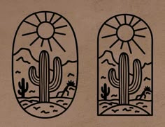 an image of two windows with cactus and sun in the window sill on a wall