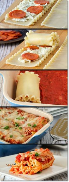 pizza lasagna rolls with cheese and tomato sauce