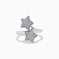 Novelty 925 Sterling Silver and Diamond Star Ring Formal Sparkling Star-shaped Jewelry, Luxury Sterling Silver Star Jewelry, Silver Star-shaped Formal Jewelry, Silver Star-shaped Jewelry For Formal Occasions, Silver Star-shaped Jewelry For Formal Events, Formal Star-shaped White Gold Jewelry, Formal White Gold Star-shaped Jewelry, Formal White Gold Star Jewelry, Sterling Silver Star Jewelry With Diamond Accents