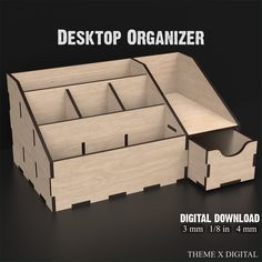 the desktop organizer is made out of wood