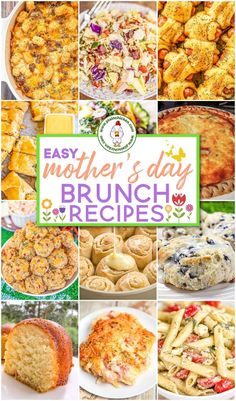 easy mother's day brunch recipe collage with images of different dishes