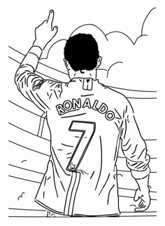 a coloring page with the number seven on it and a soccer player holding his hands up