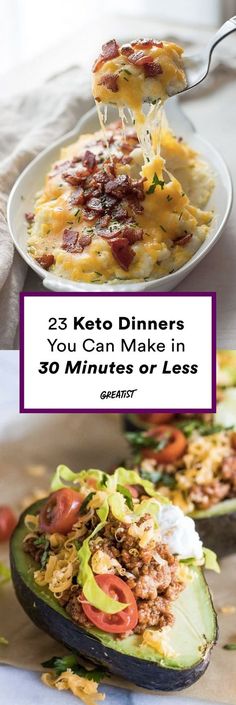 an image of a plate of food with the words keto dinner you can make in 30 minutes or less