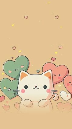 an image of a cat with hearts in the background