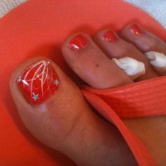 Firework Nail Art, Orange Nail Art, Firework Nails, Summer Pedicure, Orange Nail, Hot Orange, 4th Of July Nails, July Nails