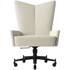 an office chair with wheels on the back and seat upholstered in white fabric