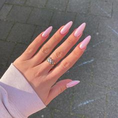 The 30 Best Pink Almond Shaped Nails This Summer - Almond Nails Pink, Kutek Disney, Pink Chrome Nails, Classy Acrylic Nails, Almond Acrylic Nails, Nail Swag, Pink Nail, Pink Acrylic Nails