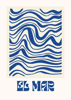 the logo for els mar is shown in blue and white, with wavy waves