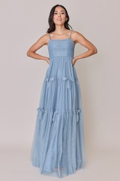 Model: Saije; Size: 4; Color: French Blue Blue Spring Maxi Dress, Blue Dresses For Bridesmaid, Bridesmaid Dresses Soft Colors, Lulus Light Blue Dress, Cute Modest Dresses Formal, Tie Strap Dress Formal, Big Bust Bridesmaid Dresses, Lake Bridesmaid Dresses, Light Blue Beaded Dress