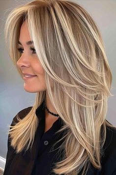 Curtain Bangs With Medium Layered Hair, Back Of Layered Hair, Hair 50 Year Old Women Medium, Long Hair With Long Bangs And Layers, Simple Hair Cuts Long Hair, Layered Haircuts For Medium Hair 2024, Hair Color Trends 2024 Summer, Medium Blonde Hair With Bangs, Harmony Hairstyles