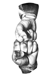 a black and white drawing of a fist