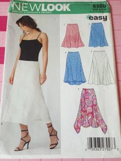 a woman's skirt and top sewing pattern from the new look book, easy to sew